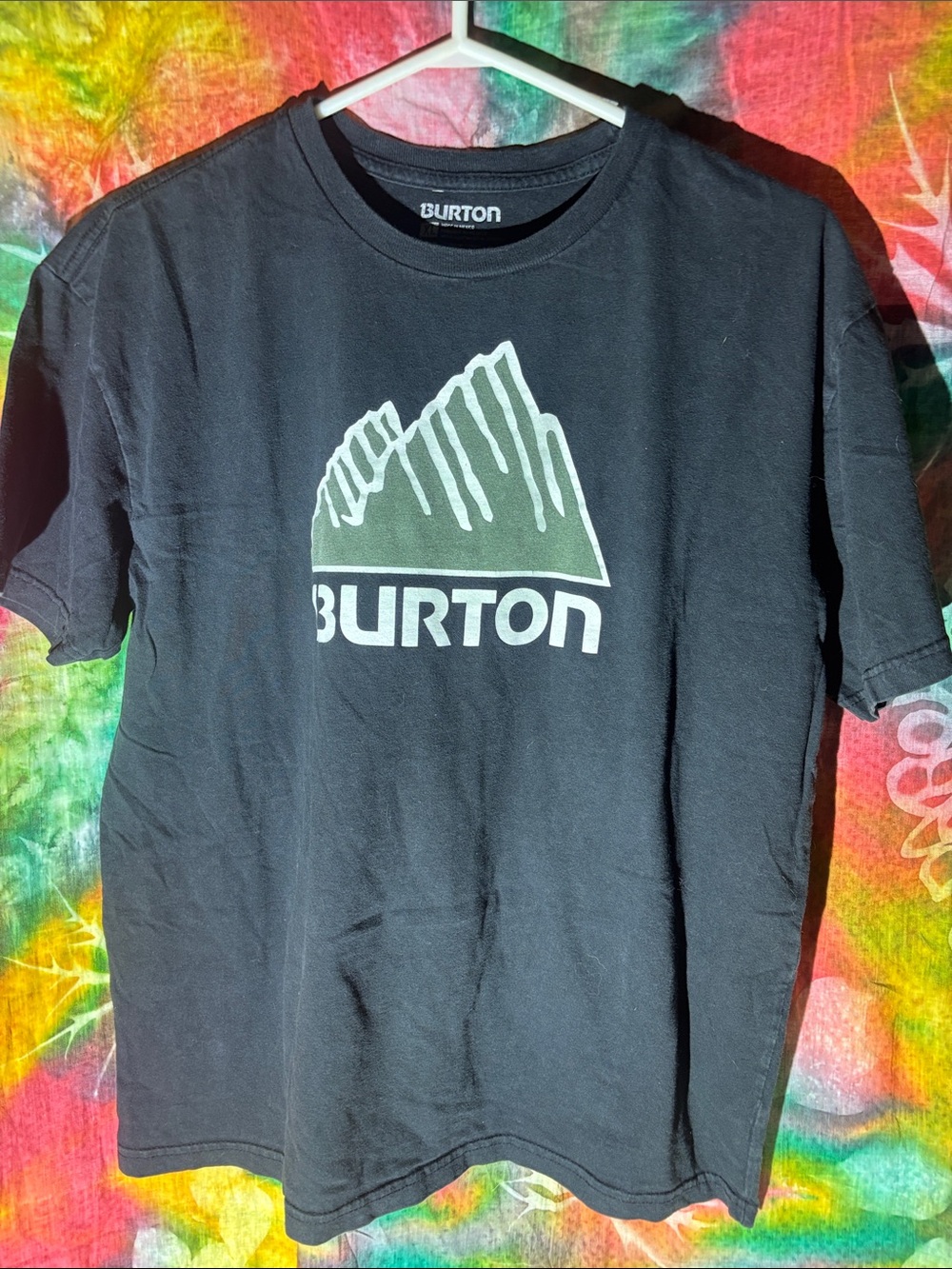 Burton Black Tee with White and Green Mountain Logo